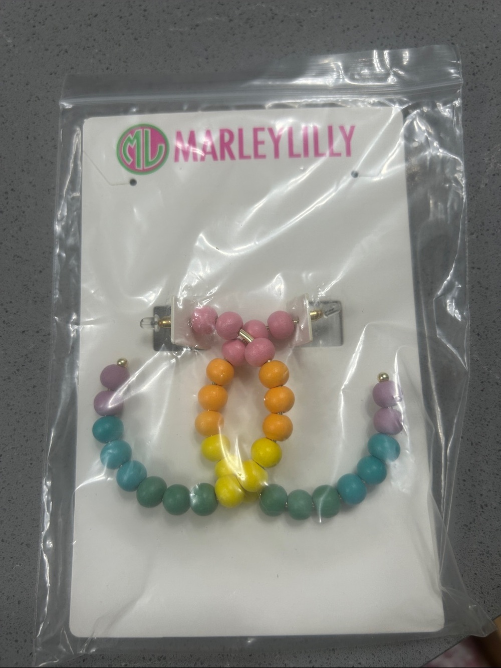 MarleyLilly Multicolor Beaded Hoop Earrings - Pastel Rainbow